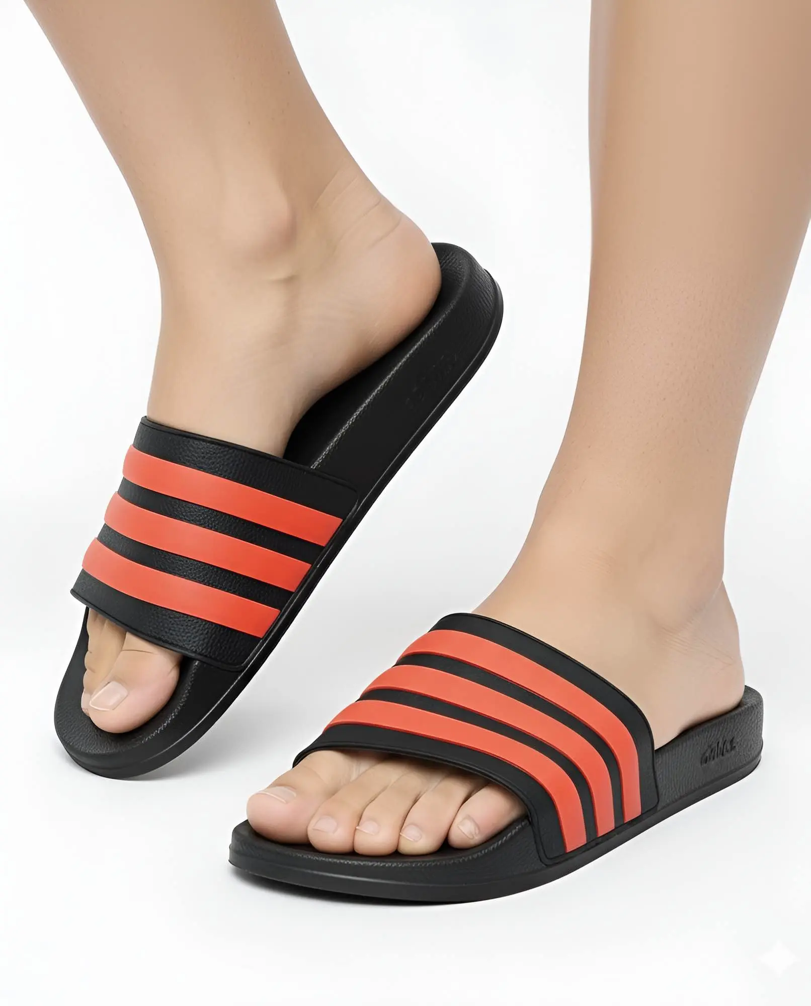 Picture of 💥 Best Selling Adilette Style Slides | Trendy Black & Red 3-Stripes Comfort Slipper | New Design Comfortable Sandals & Shoes for Men & Boys
