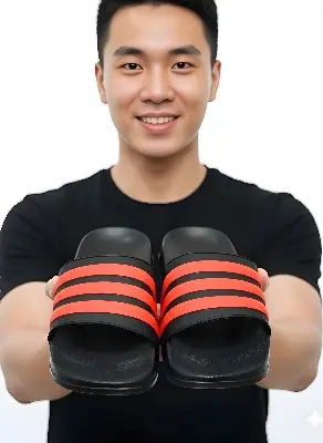 Picture of 💥 Best Selling Adilette Style Slides | Trendy Black & Red 3-Stripes Comfort Slipper | New Design Comfortable Sandals & Shoes for Men & Boys