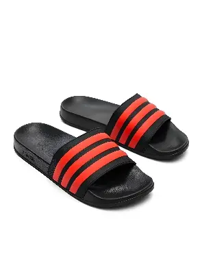 Picture of Adilette Style Slides for Men & Boys | Premium Black & Red 3-Stripes Comfort Slippers | Soft & Lightweight EVA Waterproof Sandals