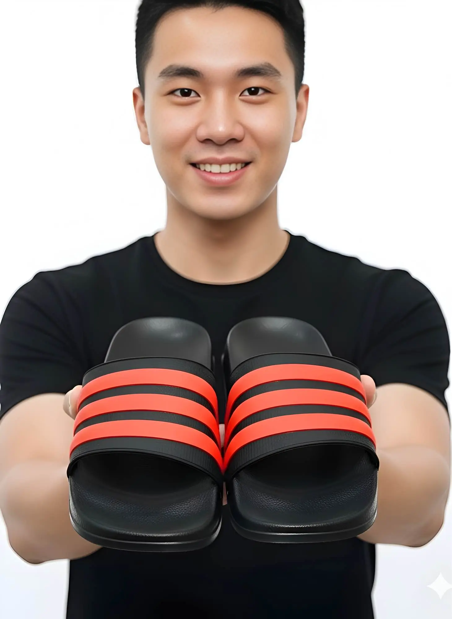 Picture of Adilette Style Slides for Men & Boys | Premium Black & Red 3-Stripes Comfort Slippers | Soft & Lightweight EVA Waterproof Sandals