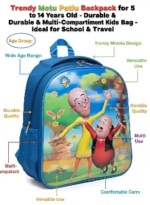 Picture of Viral Motu Patlu Kids Backpack: The Ultimate School & Travel Bag for 5-14 Year Olds! - Durable, Multi-Compartment & Super Trendy