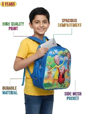 Picture of Trendy Motu Patlu Backpack for 5 to 14 Years Old - Durable & Multi-Compartment Kids Bag - Ideal for School & Travel