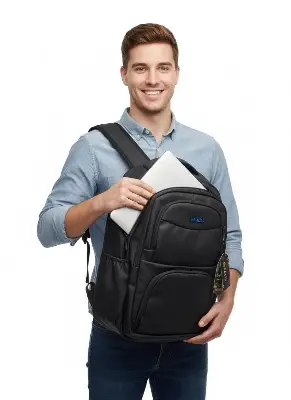 Picture of New Model Business Laptop Backpack | Premium Leather Finish Waterproof Office & Travel Bag | 15.6 Inch Anti-Theft College Bag for Men
