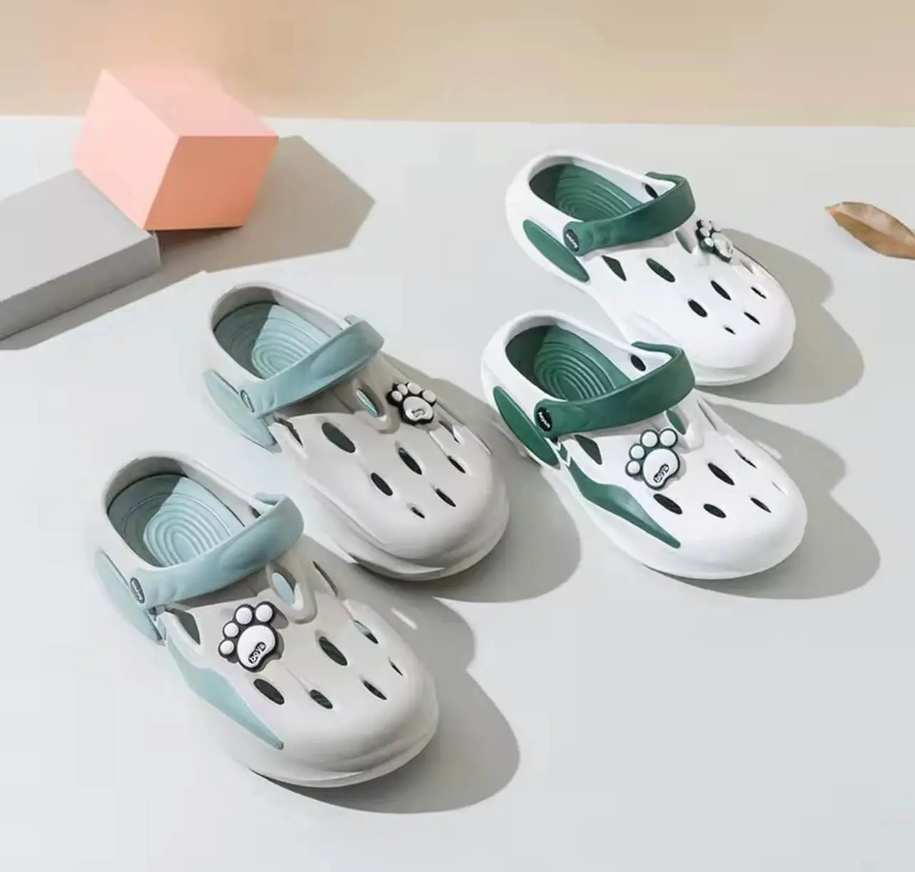 Picture of 1 Pair Men's Slip-On Clogs - Lightweight Cushioned Sole, Beige/Green/Black/White/Gray/Black Paw Print - All-Terrain Indoor/Outdoor Slippers for Beach, Pool,, Home - Easy On/Off Summer (No Laces)