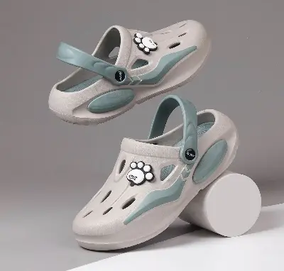 Picture of Men’s Anti-Slip Clog Slippers – Heavy-Duty TPR Sole, Soft PU Upper with Paw-Print Grip | Comfortable Slip-On Indoor/Outdoor House Slides | Brown/White/Gray | Daily Wear, Travel & Holiday Essential Footwear