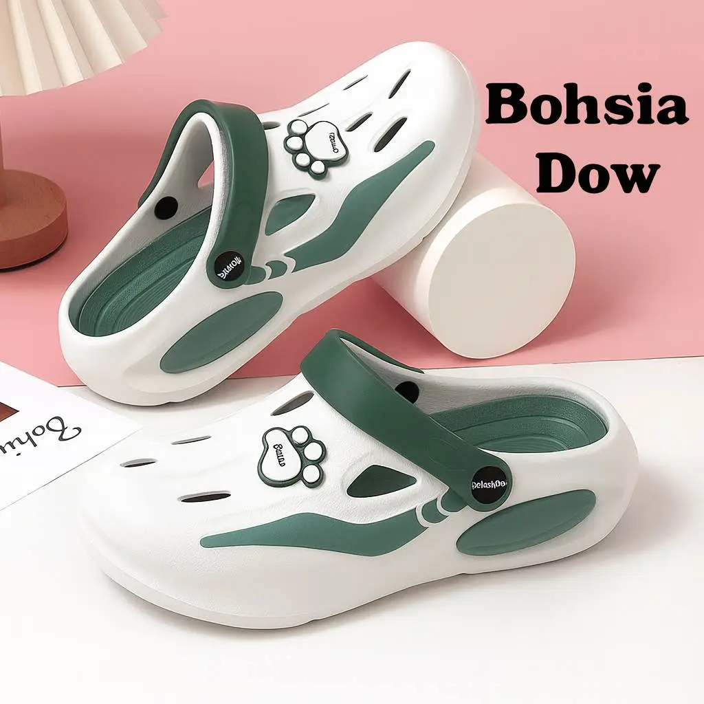 Picture of Men’s Anti-Slip Clog Slippers – Heavy-Duty TPR Sole, Soft PU Upper with Paw-Print Grip | Comfortable Slip-On Indoor/Outdoor House Slides | Brown/White/Gray | Daily Wear, Travel & Holiday Essential Footwear