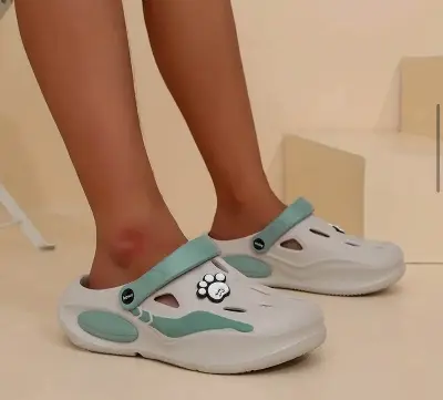 Picture of Men’s Anti-Slip Clog Slippers – Heavy-Duty TPR Sole, Soft PU Upper with Paw-Print Grip | Comfortable Slip-On Indoor/Outdoor House Slides | Brown/White/Gray | Daily Wear, Travel & Holiday Essential Footwear