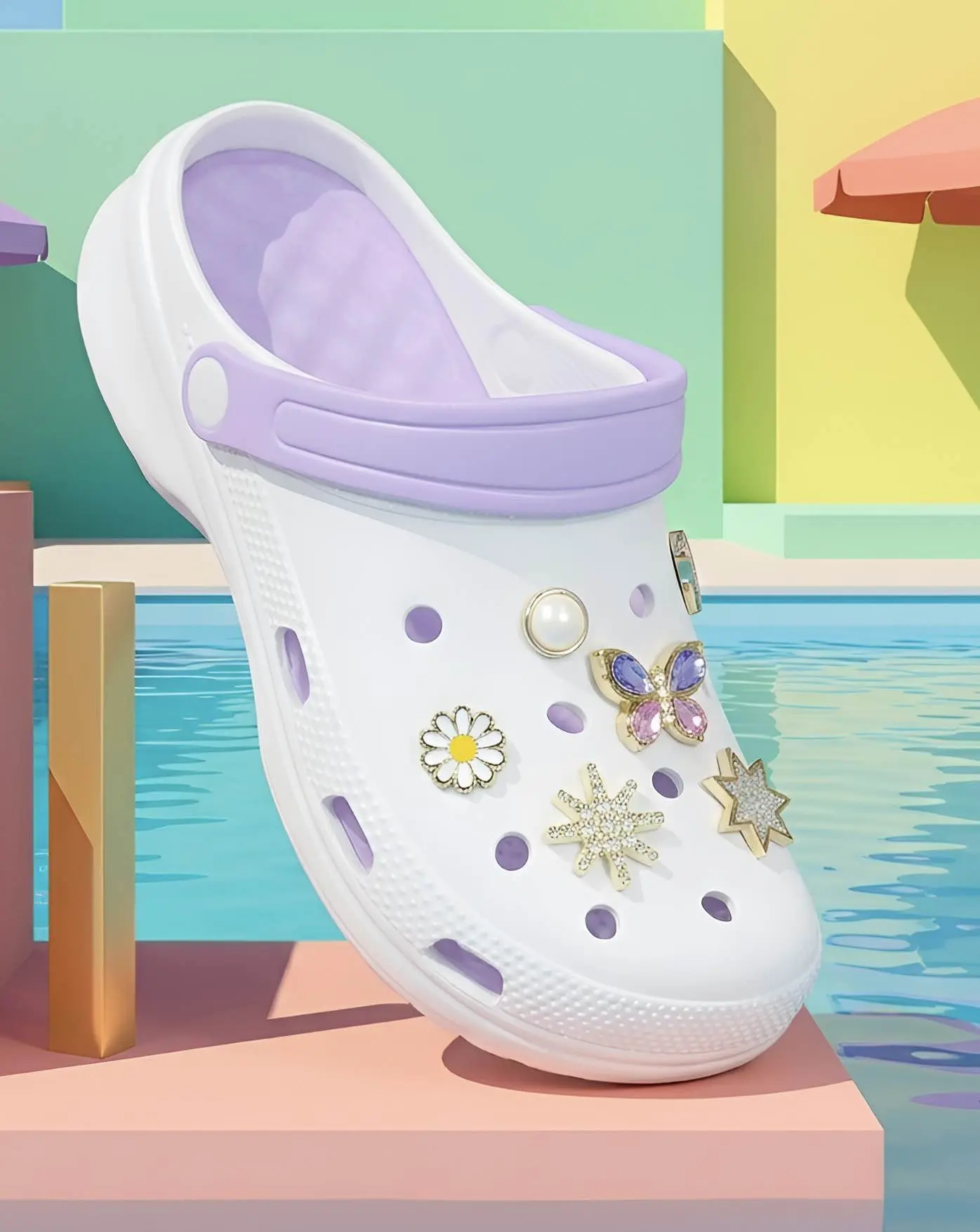 Picture of Premium Purple Trim Floral Clogs | Casual Women Sandals