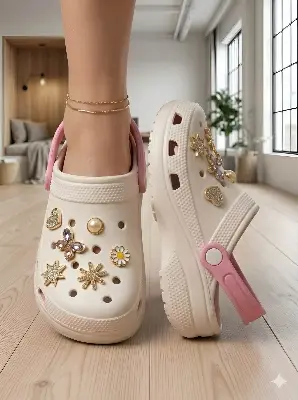 Picture of Premium Pink-Trim Floral Clogs | Casual Women Sandals