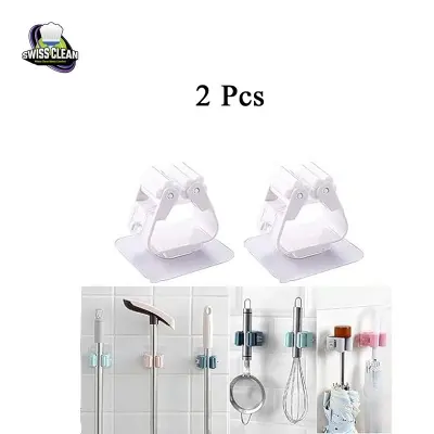 Picture of 2pcs Mop Holder Wall Mounted – Broom Holder Rack Organizer for Home, Bathroom & Kitchen Cleaning Tool Storage
