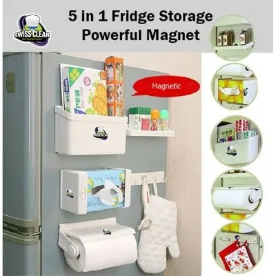 Picture of 5 in 1 New Feeling Fridge Shelf Storage Organizer Set – Magnetic Multi‑Purpose Refrigerator Rack for Kitchen & Home Storage (Multicolor)