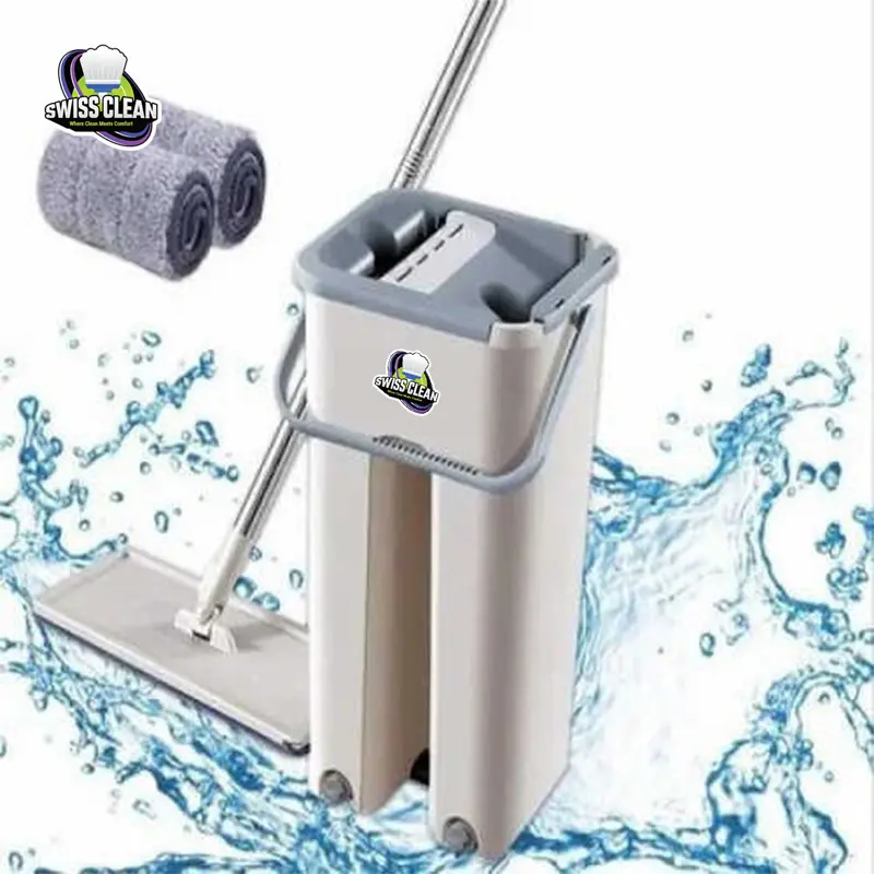 Picture of Scratch Cleaning Mop – Self‑Cleaning Flat Microfiber Mop with Bucket for Effortless Floor, Tile & Hardwood Cleaning with Two Mop Pads and One Mop Holder FREE