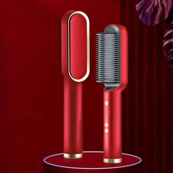 Picture of Hair Straightener Brush - 2 In 1 Hair Hot Comb Anti-Scald Hair Straightener Brush For Girls - Electric Hair Straightening ComboRed, Black, Blue