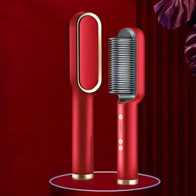 Picture of Hair Straightener Brush - 2 In 1 Hair Hot Comb Anti-Scald Hair Straightener Brush For Girls - Electric Hair Straightening ComboRed, Black, Blue