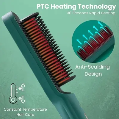 Picture of Hair Straightener Brush - 2 In 1 Hair Hot Comb Anti-Scald Hair Straightener Brush For Girls - Electric Hair Straightening ComboRed, Black, Blue