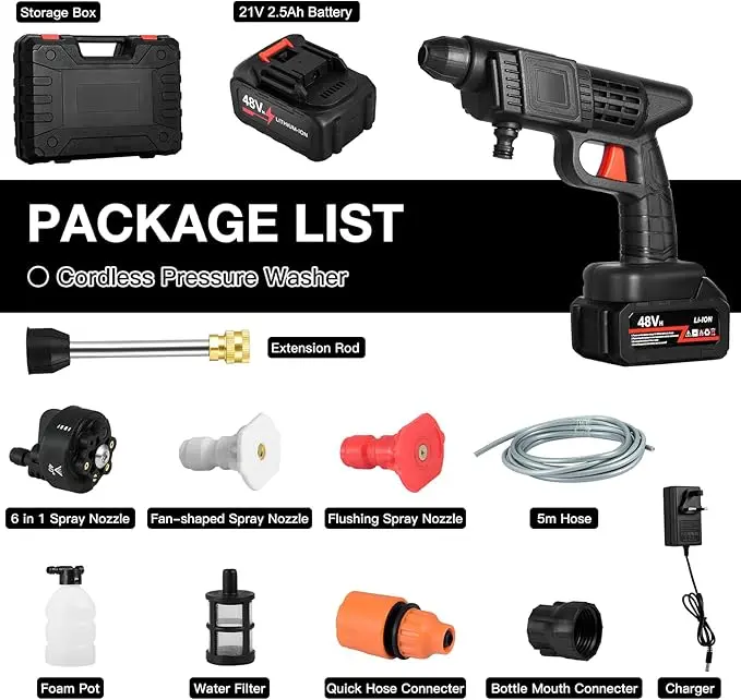 Picture of 48v High Pressure Cordless Car Washer Wireless Spray Portable Water Gun Cleaning Machine For Irrigation With Lithium Battery - Sarah Pro