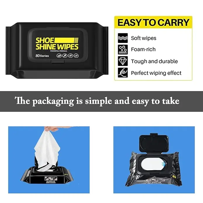 Picture of Disposable Shoe Cleaning Wipes Quick Shine Clean Wet Wipes (80 Wipes In 1 Packet)
