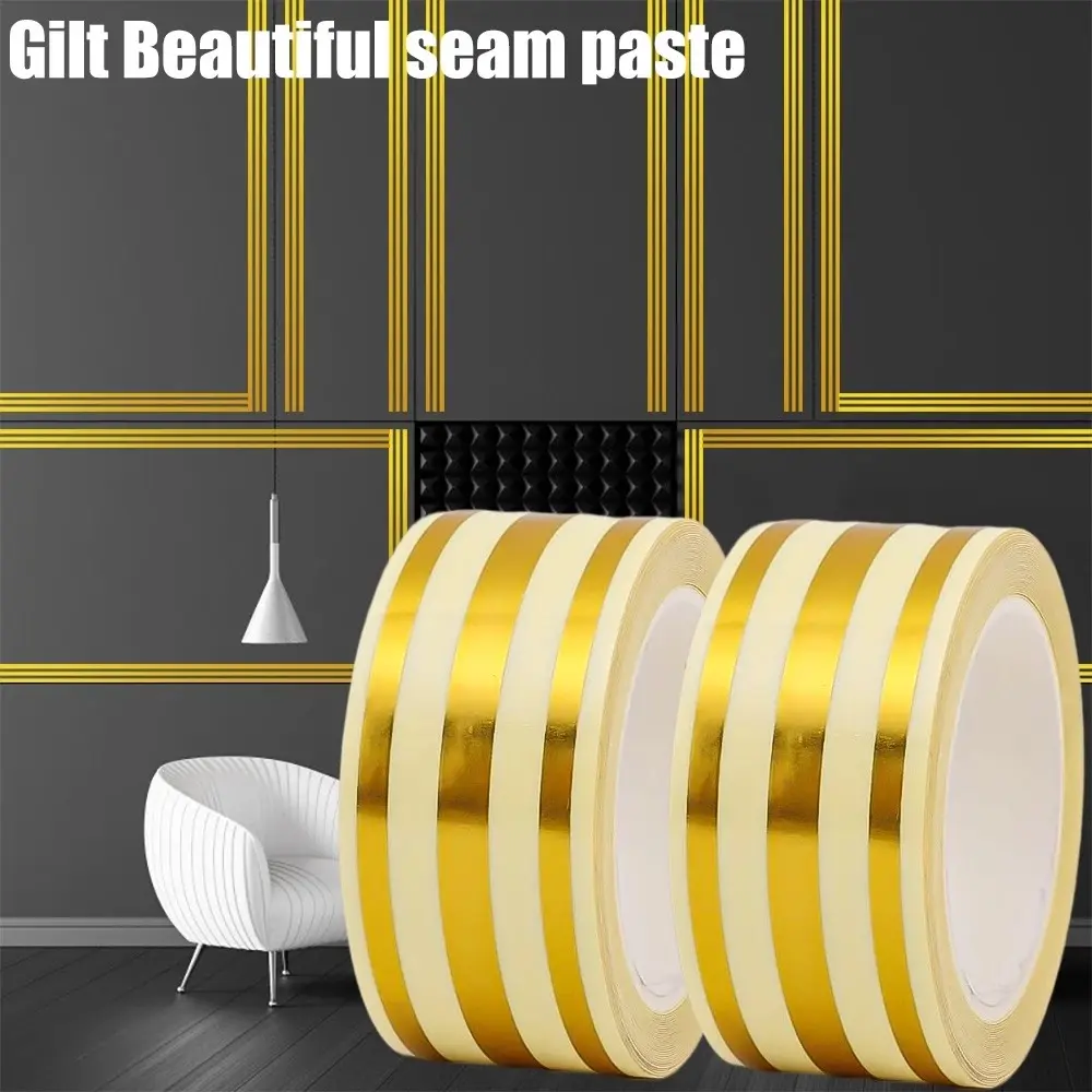 Picture of 3 Line waterproof 1 Roll of 5M Ceramic Tile Gap/Gold Mildew-Proof Self-Adhesive Gap Tape/Sealing Foil with Wall Tile Floor Sticker(Gold)