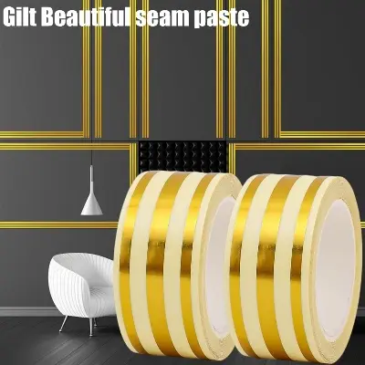 Picture of 3 Line waterproof 1 Roll of 5M Ceramic Tile Gap/Gold Mildew-Proof Self-Adhesive Gap Tape/Sealing Foil with Wall Tile Floor Sticker(Gold)