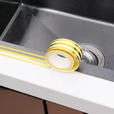 Picture of 3 Line waterproof 1 Roll of 5M Ceramic Tile Gap/Gold Mildew-Proof Self-Adhesive Gap Tape/Sealing Foil with Wall Tile Floor Sticker(Gold)