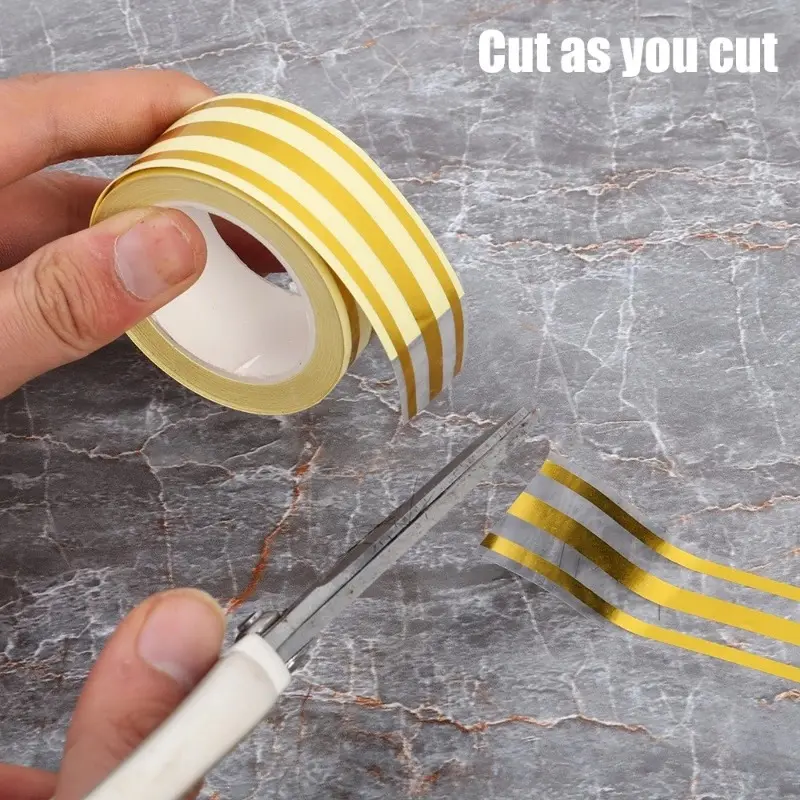 Picture of 3 Line waterproof 1 Roll of 5M Ceramic Tile Gap/Gold Mildew-Proof Self-Adhesive Gap Tape/Sealing Foil with Wall Tile Floor Sticker(Gold)