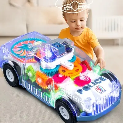 Picture of Light Up Transparent Gears Police Car Toy for Kids Bump and Go Toy Car for Boys Girl Educational Baby Toys Car Music LED EffectsTransparent