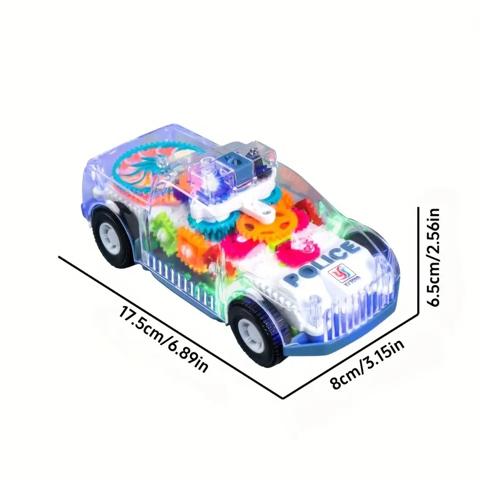 Picture of Light Up Transparent Gears Police Car Toy for Kids Bump and Go Toy Car for Boys Girl Educational Baby Toys Car Music LED EffectsTransparent