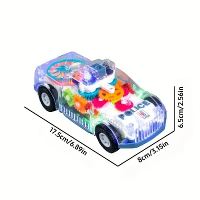 Picture of Light Up Transparent Gears Police Car Toy for Kids Bump and Go Toy Car for Boys Girl Educational Baby Toys Car Music LED EffectsTransparent