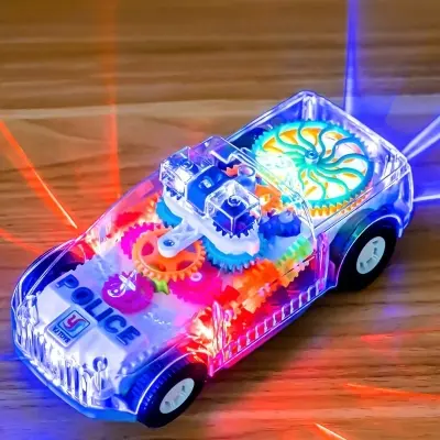 Picture of Light Up Transparent Gears Police Car Toy for Kids Bump and Go Toy Car for Boys Girl Educational Baby Toys Car Music LED EffectsTransparent