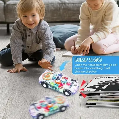 Picture of Light Up Transparent Gears Police Car Toy for Kids Bump and Go Toy Car for Boys Girl Educational Baby Toys Car Music LED EffectsTransparent