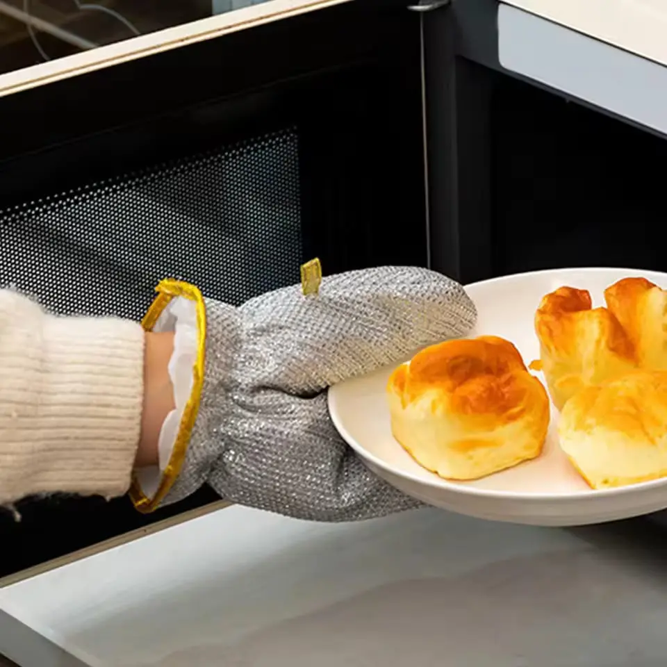 Picture of Housework Cleaning Gloves Steel Wire Ball Dish Washing Gloves Kitchen Dishcloth Dishwashing Cleaning Cloth Cleaning Tools 2 pics(2 pics Gloves)