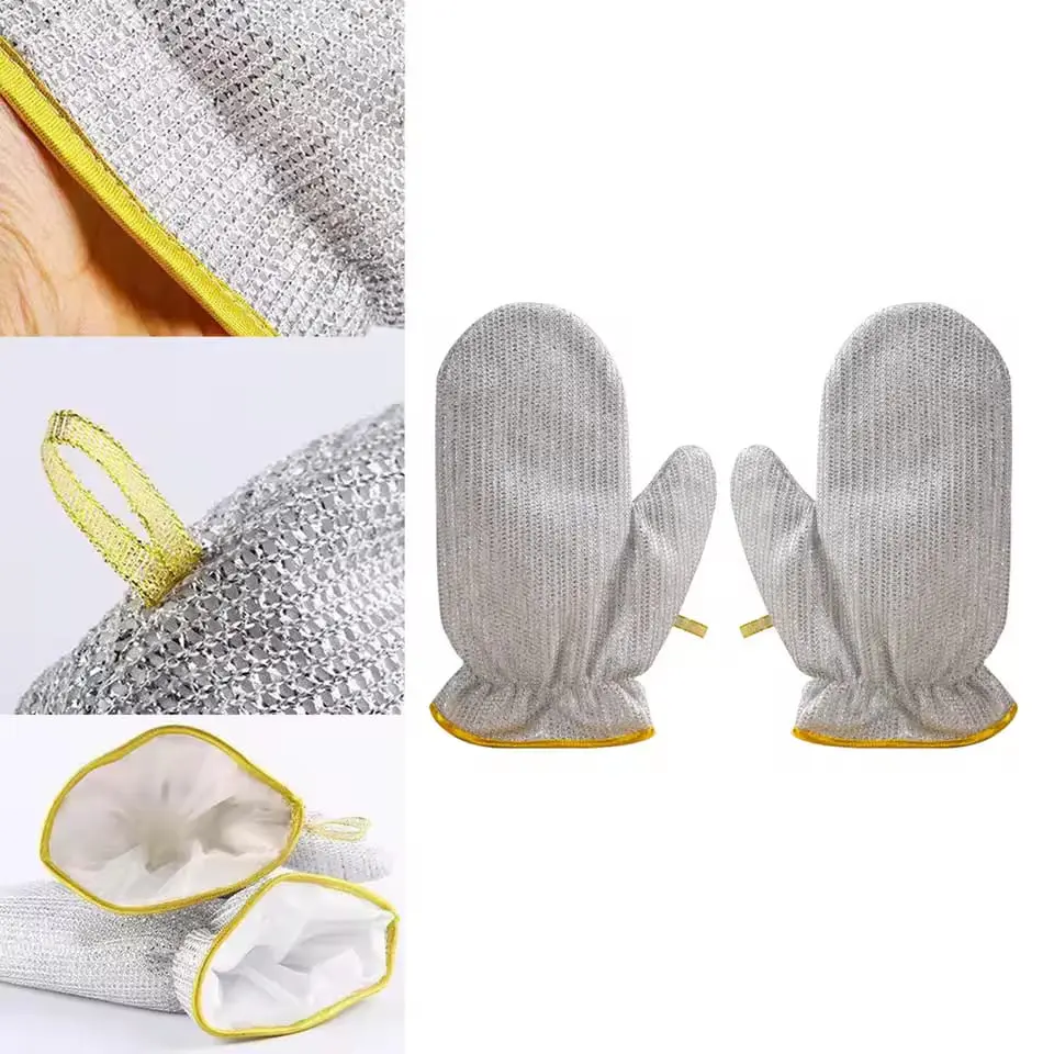 Picture of Housework Cleaning Gloves Steel Wire Ball Dish Washing Gloves Kitchen Dishcloth Dishwashing Cleaning Cloth Cleaning Tools 2 pics(2 pics Gloves)