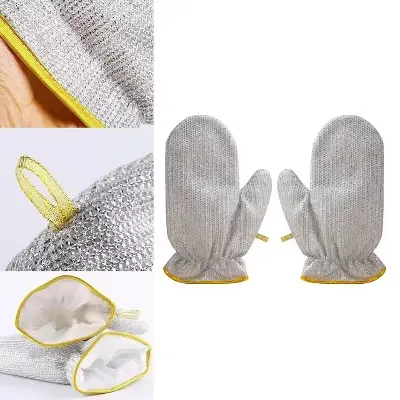Picture of Housework Cleaning Gloves Steel Wire Ball Dish Washing Gloves Kitchen Dishcloth Dishwashing Cleaning Cloth Cleaning Tools 2 pics(2 pics Gloves)