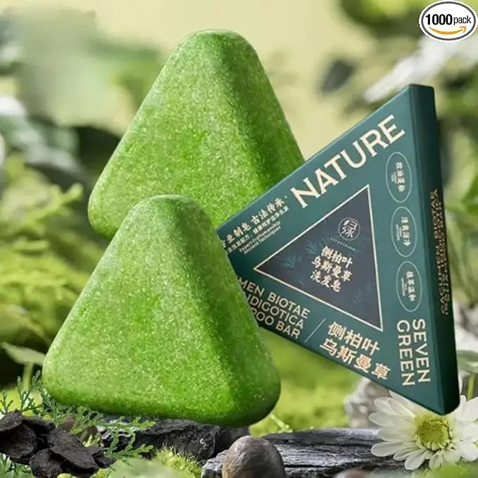 Picture of Nature Triangle Shampoo Bar, Nature Seven Green Soap Shampoo, Natural Usman Grass Hair Shampoo Bar for Women & Men, Solid Shampoo and Conditioner Bars for All Hair Types-120g