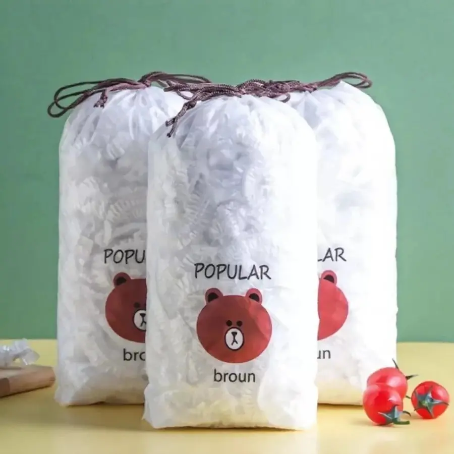 Picture of 100 pics Disposable Food Cover Plastic Wrap Elastic Food(100pcs Food Cover)