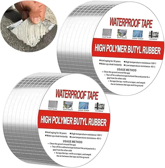 Picture of Big Size Leakage Repair Waterproof Tape for Pipe Leakage Roof Water Leakage Solution Aluminium Foil Adhesive Tape Sealing Butyl Rubber Tape (10 Meter )(Silver)