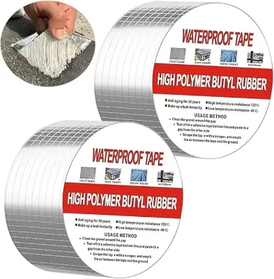 Picture of Big Size Leakage Repair Waterproof Tape for Pipe Leakage Roof Water Leakage Solution Aluminium Foil Adhesive Tape Sealing Butyl Rubber Tape (10 Meter )(Silver)