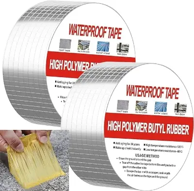 Picture of Big Size Leakage Repair Waterproof Tape for Pipe Leakage Roof Water Leakage Solution Aluminium Foil Adhesive Tape Sealing Butyl Rubber Tape (10 Meter )(Silver)