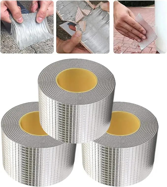 Picture of Big Size Leakage Repair Waterproof Tape for Pipe Leakage Roof Water Leakage Solution Aluminium Foil Adhesive Tape Sealing Butyl Rubber Tape (10 Meter )(Silver)