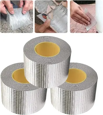 Picture of Big Size Leakage Repair Waterproof Tape for Pipe Leakage Roof Water Leakage Solution Aluminium Foil Adhesive Tape Sealing Butyl Rubber Tape (10 Meter )(Silver)