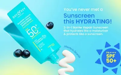 Picture of Dot & Key Blueberry Hydrate Barrier Repair Sunscreen 80gm SPF50+ PA++++ | For Dry & Sensitive Skin | Non - Greasy Finish | No White Cast | UV & Blue Light Protection | Broad Spectrum