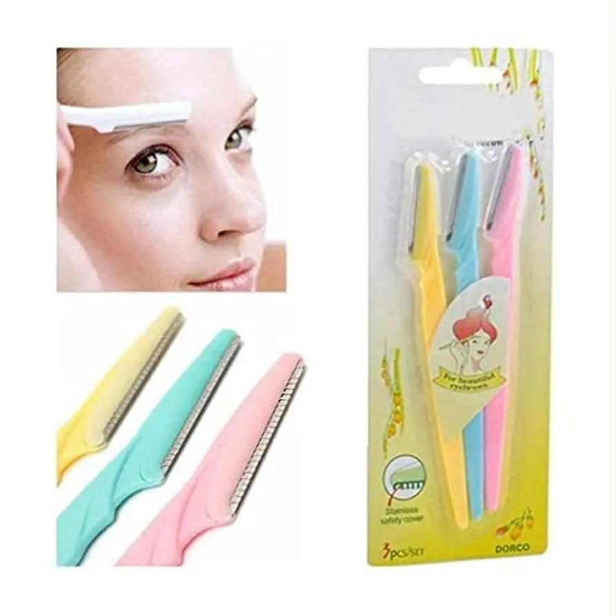 Picture of 3pcs Colorful Eyebrow Trimmer Face Hair Razors Women Eyebrow Shaver Hair Removal Makeup Tools