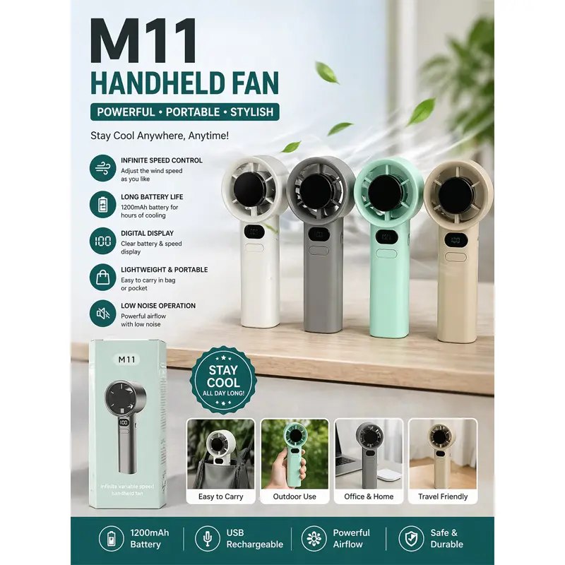 Picture of M11 Rechargeable Handheld Mini Fan with Digital Display & Adjustable Speed