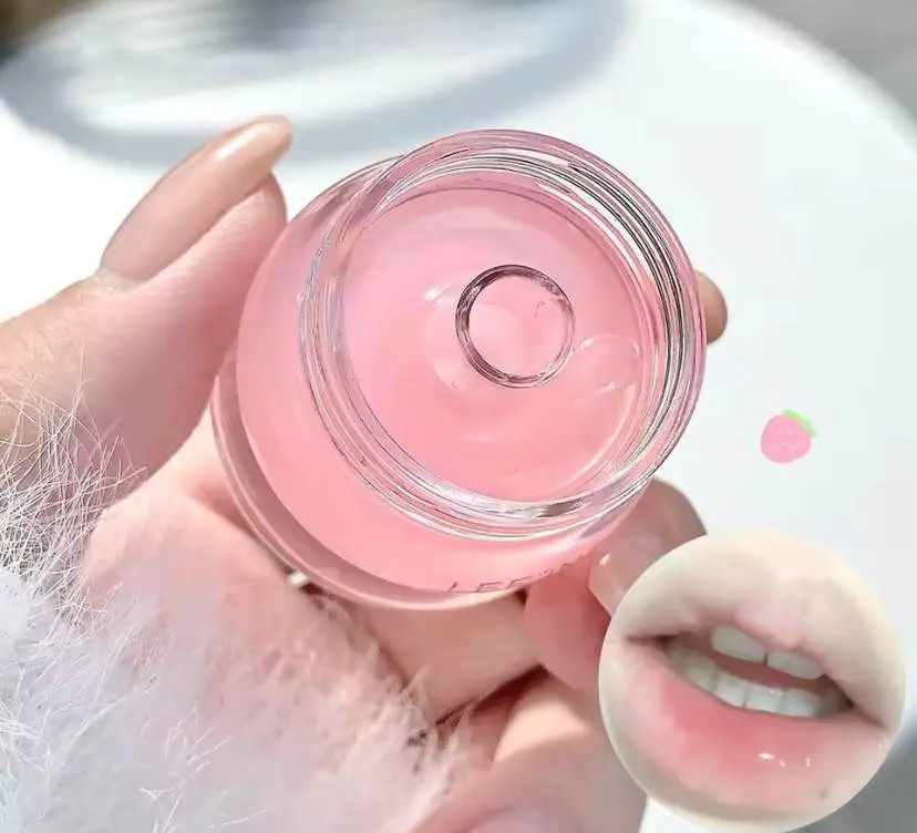 Picture of LEE INTO Strawberry Lightweight Lips Set Clear Glass Moisturizing Lip Balm Transparent Lip Oil Hydrating Jelly Day & Night Lip Mask Settle