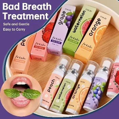 Picture of Oral Fresh Spray Mouth Freshener 6 Smell Fresh Breath Mouth Fruit Litchi Peach Grape Flavor Persistent Portable Oral Care
