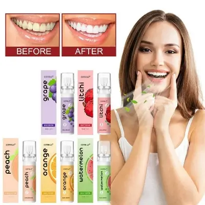 Picture of Oral Fresh Spray Mouth Freshener 6 Smell Fresh Breath Mouth Fruit Litchi Peach Grape Flavor Persistent Portable Oral Care