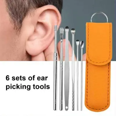Picture of 6pcs Ear Cleaning & Pick Set Portable Stainless Steel Set With Lather Case