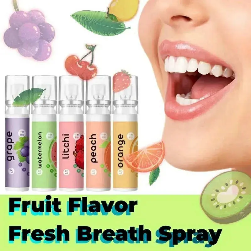 Picture of Oral Fresh Spray Mouth Freshener 6 Smell Fresh Breath Mouth Fruit Litchi Peach Grape Flavor Persistent Portable Oral Care