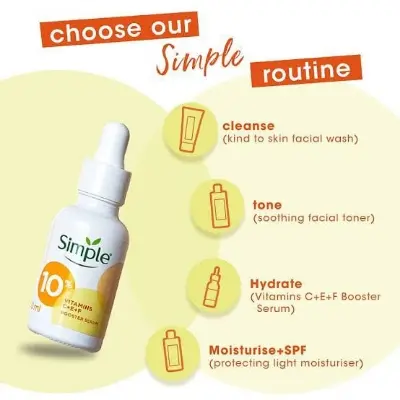 Picture of Simple Serum With 10% Vitamin C+E+F 30ml | For Youthful Glowing Skin & Instant Visible Results | For All Skin Types