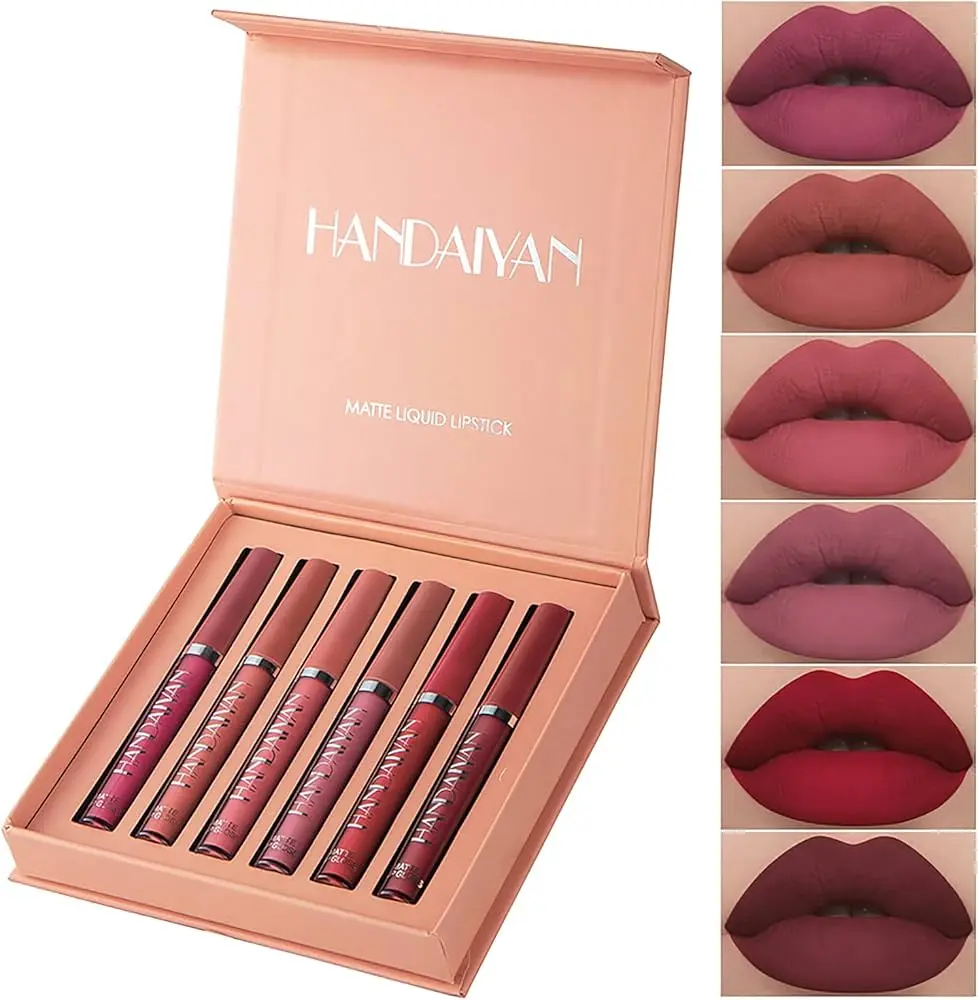 Picture of HANDAIYAN 6 Colors Long Lasting Velvet Lips Tint Liquid Lipsticks Waterproof Non-Stick Cup Lipgloss Gift Set (A)